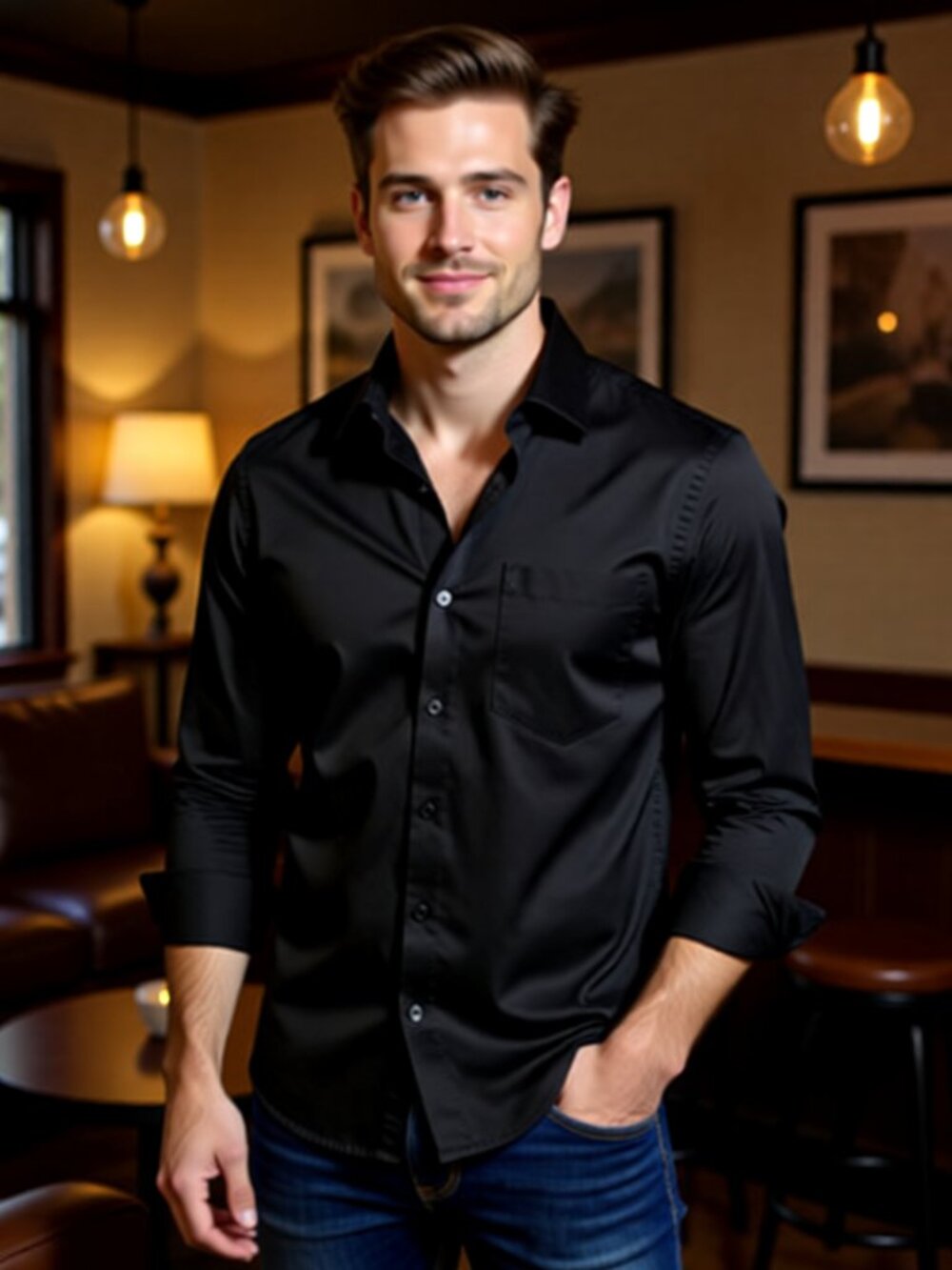 George Classic Fit Black Long‑Sleeve Dress Shirt – Men’s Large